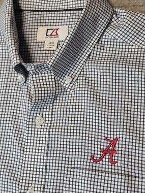 Cutter & Buck Mens U Of Alabama Black White Gingha Dress Shirt Sz M Crimson Tide
